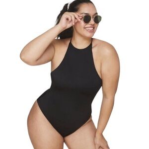 Andie Swim The Asbury High Neck One Piece Swimsuit in Black Size Large